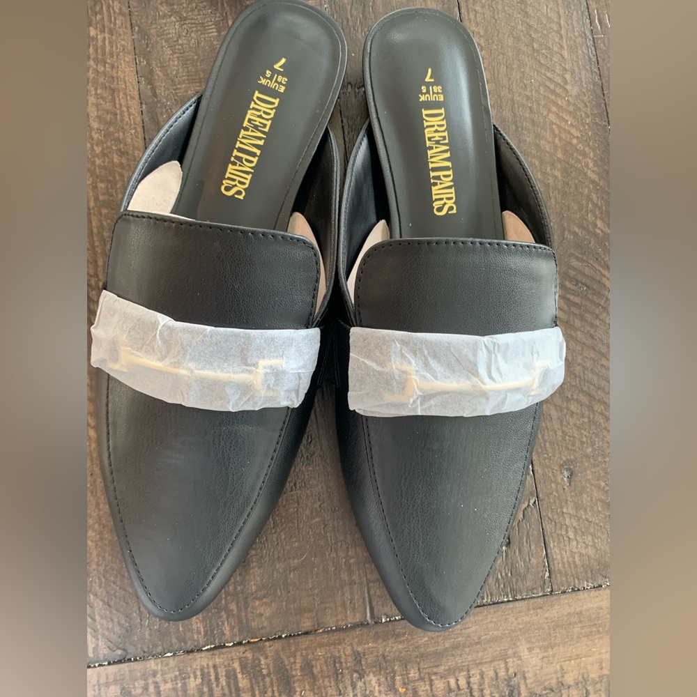 Black faux leather mule slide